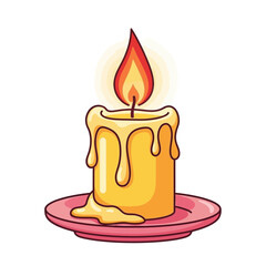 Burning Candle with Dripping Wax &ndash; Cozy Flame, Romantic Light, Decorative Illustration Vector