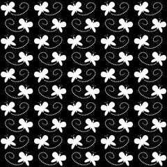 Seamless pattern white butterfly on black background