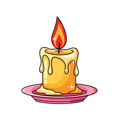 Burning Candle with Dripping Wax – Cozy Flame, Romantic Light, Decorative Illustration Vector