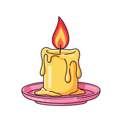 Burning Candle with Dripping Wax – Cozy Flame, Romantic Light, Decorative Illustration Vector