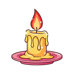 Burning Candle with Dripping Wax – Cozy Flame, Romantic Light, Decorative Illustration Vector