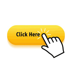 Click Here Button with Hand Cursor – Call to Action, Web Design, UI Element, Online Interaction Icon