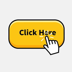 Click Here Button with Hand Cursor – Call to Action, Web Design, UI Element, Online Interaction Icon