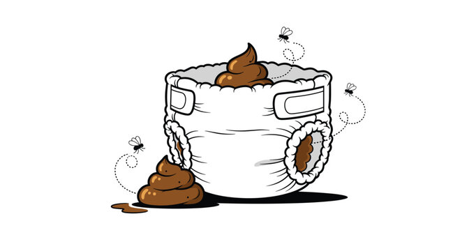 Diaper filled with poop attracting flies.