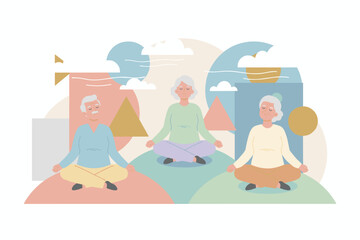 Seniors meditating for peace and wellbeing promoting healthy aging and mindfulness