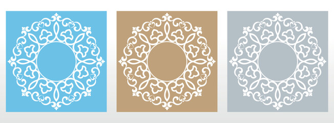 Set of decorative frames Elegant vector element for design in Eastern style, place for text. Floral colored borders. Lace illustration for invitations and greeting cards