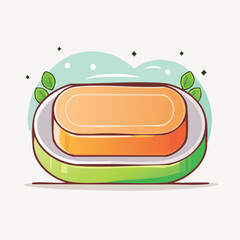 Cartoon Illustration of Soap Bar in Dish with Green and Light Blue Accents on White Background