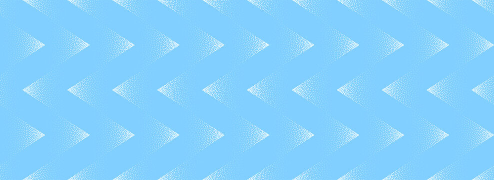Vector abstract wide panoramic background with sharp zigzag halftone arrow pattern in clean light blue tones. Minimalist grainy texture, perfect for modern UI, product display and tech interfaces