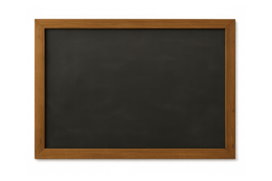 Empty chalkboard with wooden frame providing a blank template for educational content and business messages on transparent background - Powered by Adobe