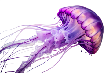 A Mesmerizing Close-Up of a Purple Striped Jellyfish Floating Gracefully in Clear Water