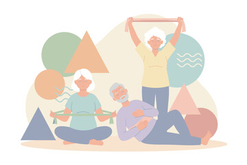 Active seniors exercising with bands Wellness health and vitality in old age