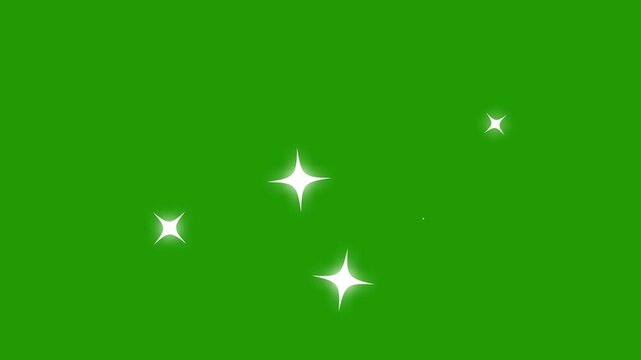 Cosmic twinkling stars. Starry night, white cartoon, flat, vector, doodles style stars Blinking retro vector stars and starry night sky, looping animation on green screen background. 4k background