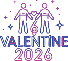 Stick Couple with Hearts – Valentine’s Day Outline Art