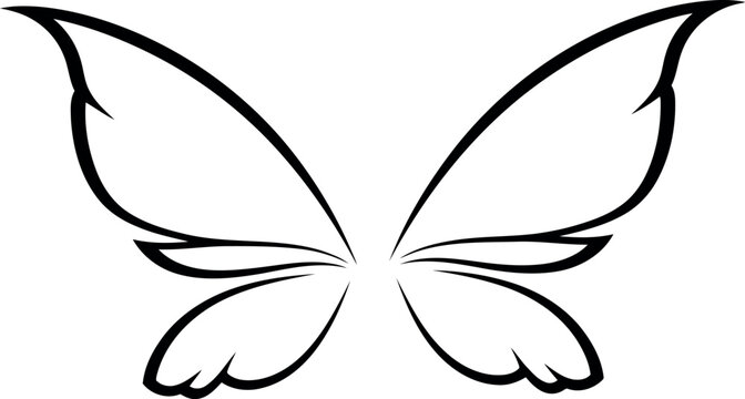 Elegant outline of delicate butterfly wings on a white background