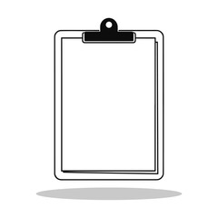Black and white simple icon of a clipboard with blank paper and shadow vector