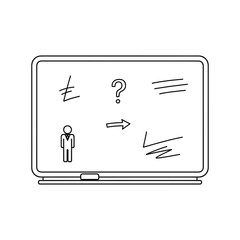 Whiteboard with business diagram showing person question mark and arrow drawing