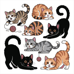 International Cat Day Set - Nine Cute Cartoon Kittens and Funny Cats Collection