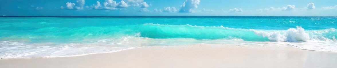 Stunning vibrant turquoise ocean waves crashing on a white sandy beach under a clear blue sky  Perfect for travel, vacation, or summer themed projects ,  surf,  sea water