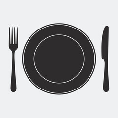 Elegant Dining Plate with Fork and Knife Silhouette