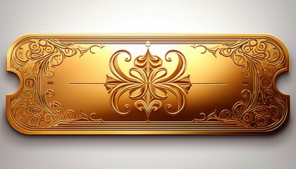golden ticket on white background with ornate design and glossy finish