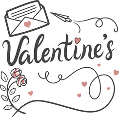 alentine’s Day Hand Lettering with Hearts and Flowers