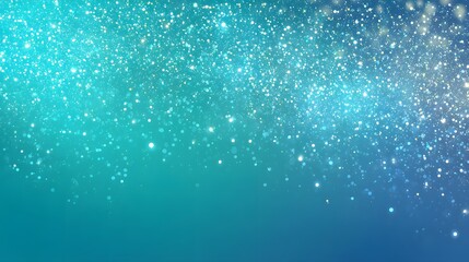 Bright sparkling dust falls across a gradient blue and green background.