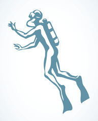 Scuba diver underwater. Vector drawing