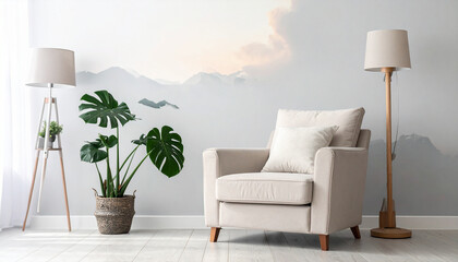 Arm chair in living room with copy space
2