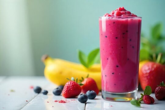 Vibrant smoothie ingredients blended in a high-powered blender, ready to be poured into a glass Perfect for healthy eating and quick meal prep concepts , kitchen, food