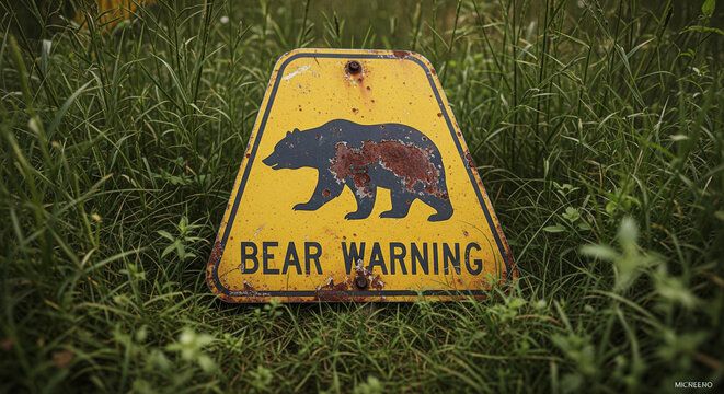 熊の出没注意の警告・看板（英語）