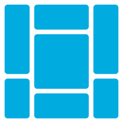 Abstract geometric arrangement of rounded rectangles in bright blue isolated on transparent background