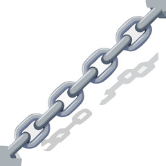 Obraz premium A close-up view of a strong metal chain with several links, casting a shadow on a white background, symbolizing connection or strength.