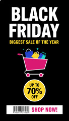 Black Friday sale with shopping cart bags and up to 70 off discount Shop now