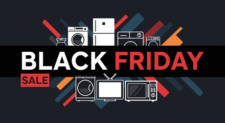 Black Friday Sale advertising graphic with household electronics icons