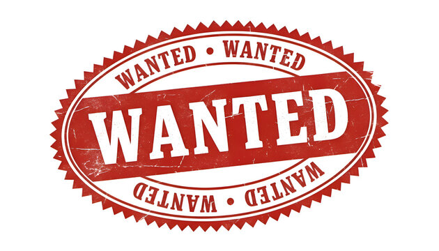 Vintage wanted poster stamp isolated on white background