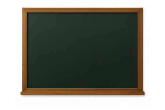 Empty green blackboard with a wooden frame, providing a blank space for educational content or creative messaging on a transparent background