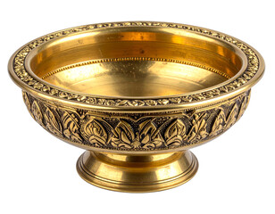 Gilded brass bowl with ornate floral detailing and pedestal base