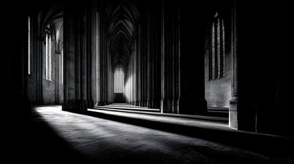Sunlight streams through arched windows onto an empty cathedral floor.