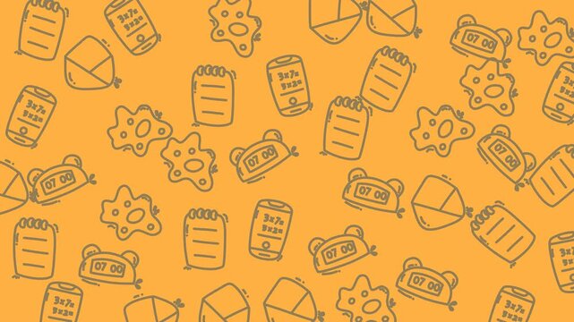 Cute Hand Drawn Icons Pattern on Orange Background.