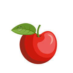 Vector icon of a bright red apple with a dewdrop on its leaf.