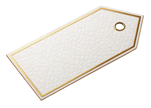 Blank white price tag with golden shiny frame isolated on white or transparent background - Powered by Adobe