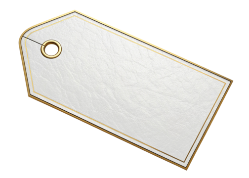 Blank white price tag with golden shiny frame isolated on white or transparent background - Powered by Adobe
