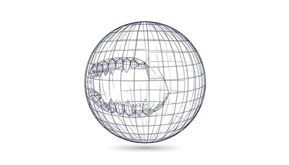 Wireframe Globe with DNA Strand Inside.