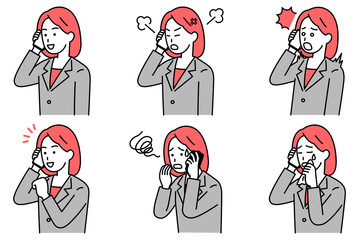 スマートフォンで通話するスーツの女性　セット