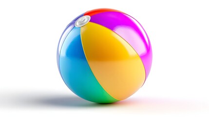 Brightly colored inflatable ball rests on a clean white surface with shadow.