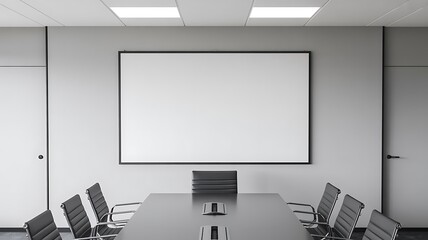 Conference room with blank screen and chairs meeting room