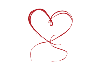 A vibrant, hand-drawn red heart graphic, gracefully sketched against a stark black background