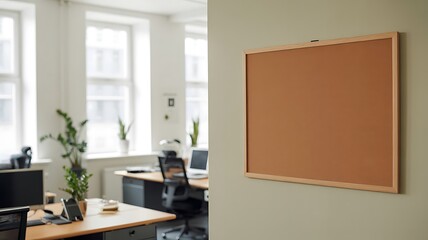 Cork board on wall in office notice board empty