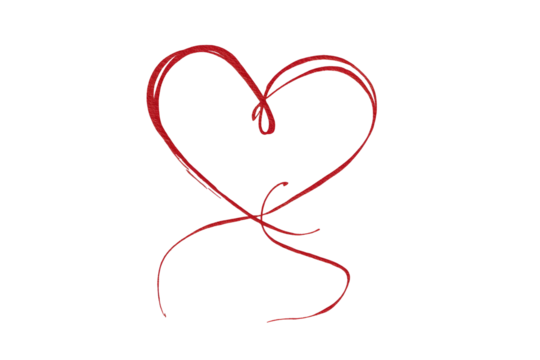 A vibrant, hand-drawn red heart graphic, gracefully sketched against a stark black background
