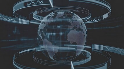 Futuristic digital globe with data streams technology